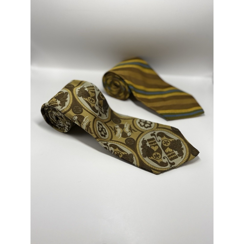 Vintage Superba 1970s Dacron Polyester Striped Tie Burnt Orange Brown Geometric